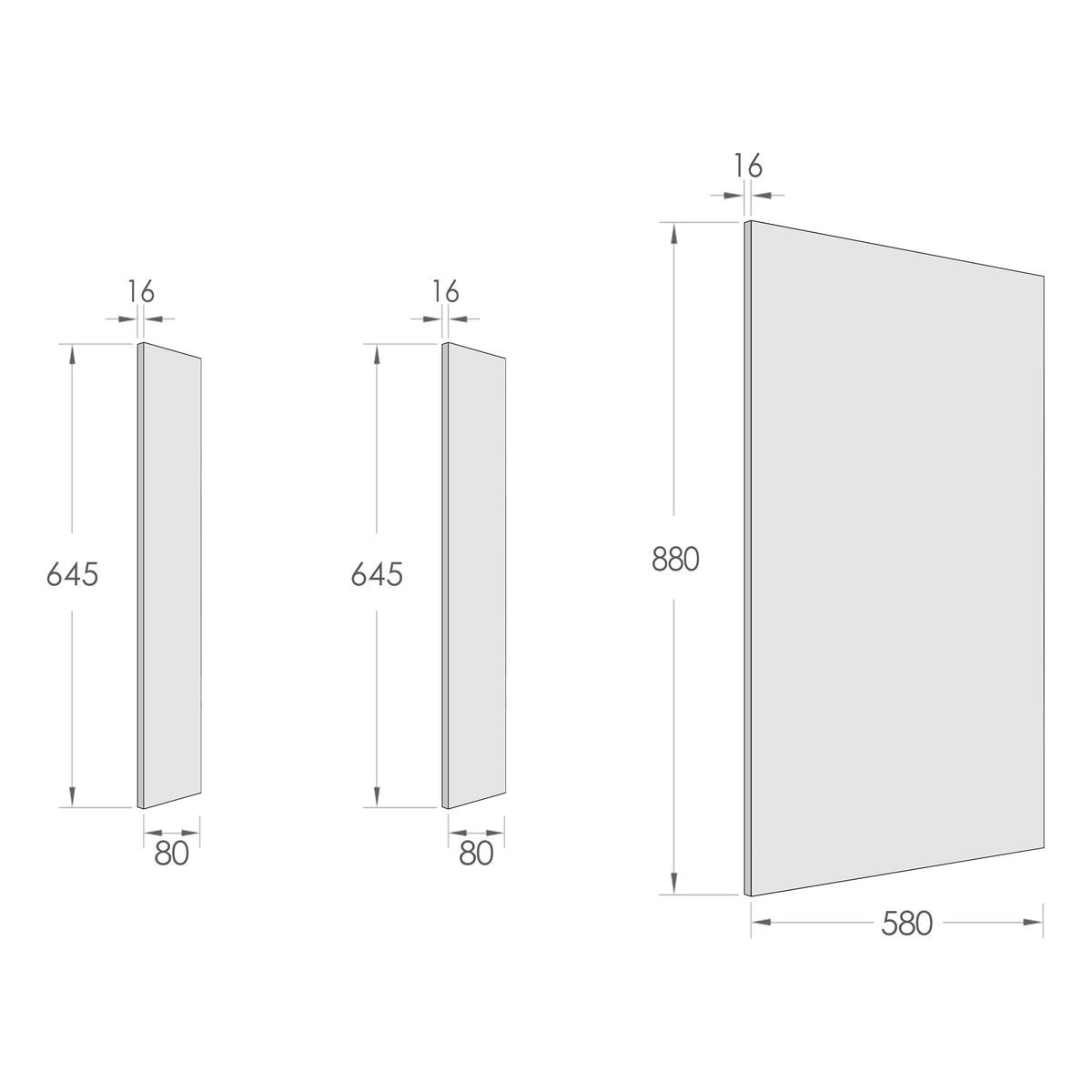 Otti End Panel 880x580x16 Black Oak with installation Kit