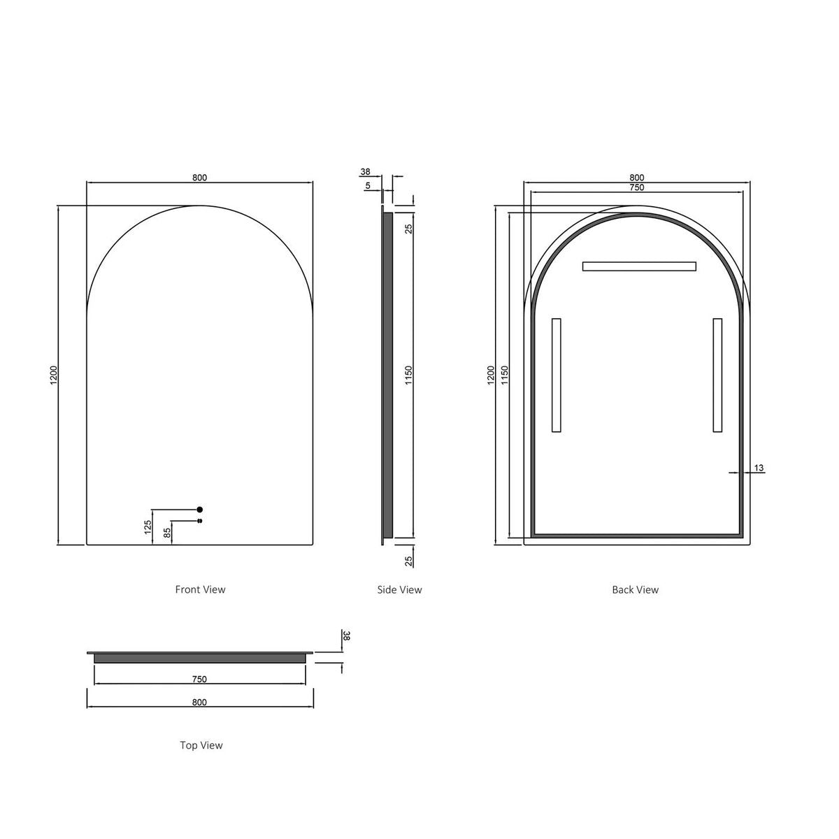 LED Archie 1200X800 Frameless Mirror