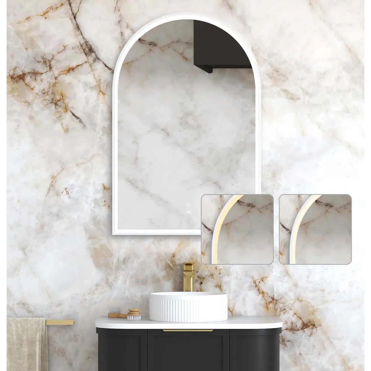 LED Archie 900X600 White Metal Frame Mirror