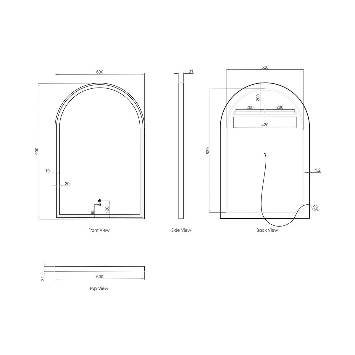 LED Archie 900X600 White Metal Frame Mirror