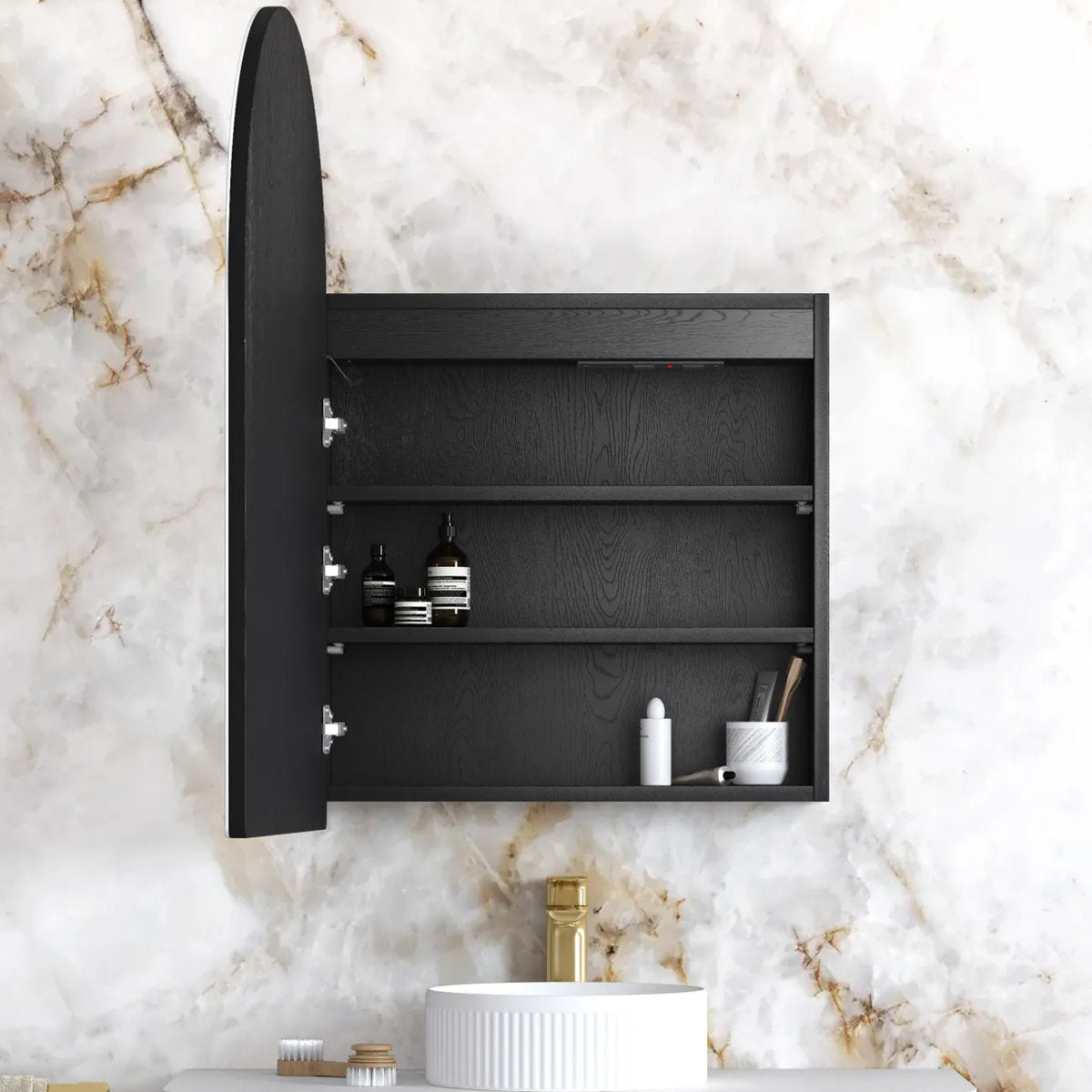 LED Archie 900(H)x600(W) Black Oak Shaving Cabinet - Premium Edition