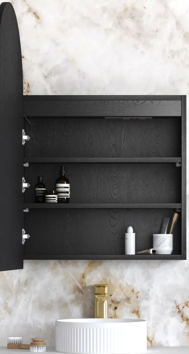 LED Archie 900(H)x600(W) Black Oak Shaving Cabinet - Premium Edition