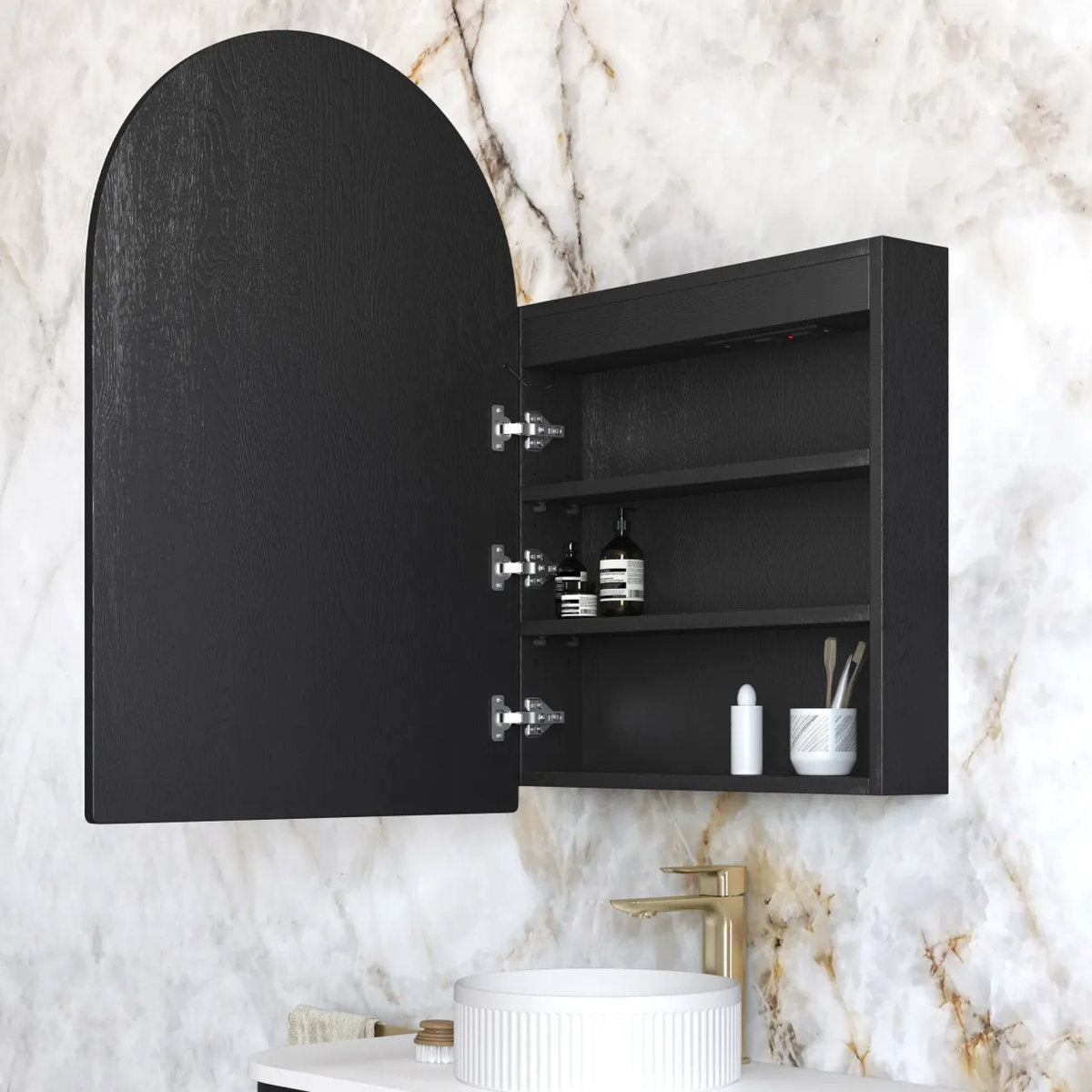 LED Archie 900(H)x600(W) Black Oak Shaving Cabinet - Premium Edition