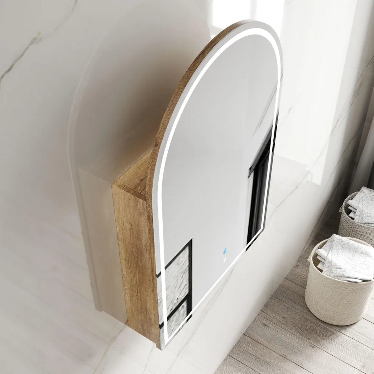 LED Archie 900(H)x600(W) Natural Oak Shaving Cabinet - Premium Edition