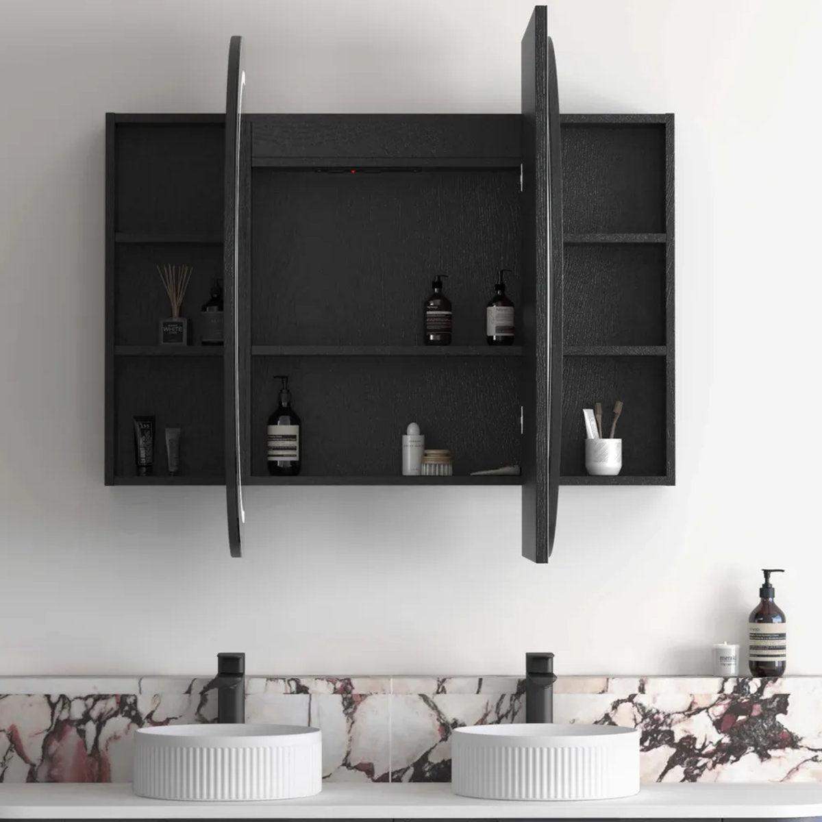LED Bondi 1500(W)x900(H) Black Oak Shaving Cabinet - Premium Edition