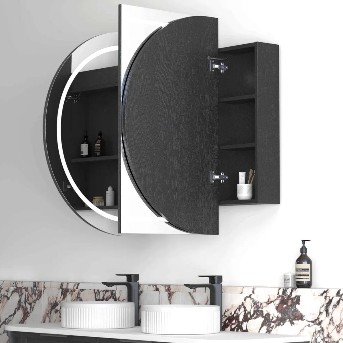 LED Bondi 1500(W)x900(H) Black Oak Shaving Cabinet - Premium Edition