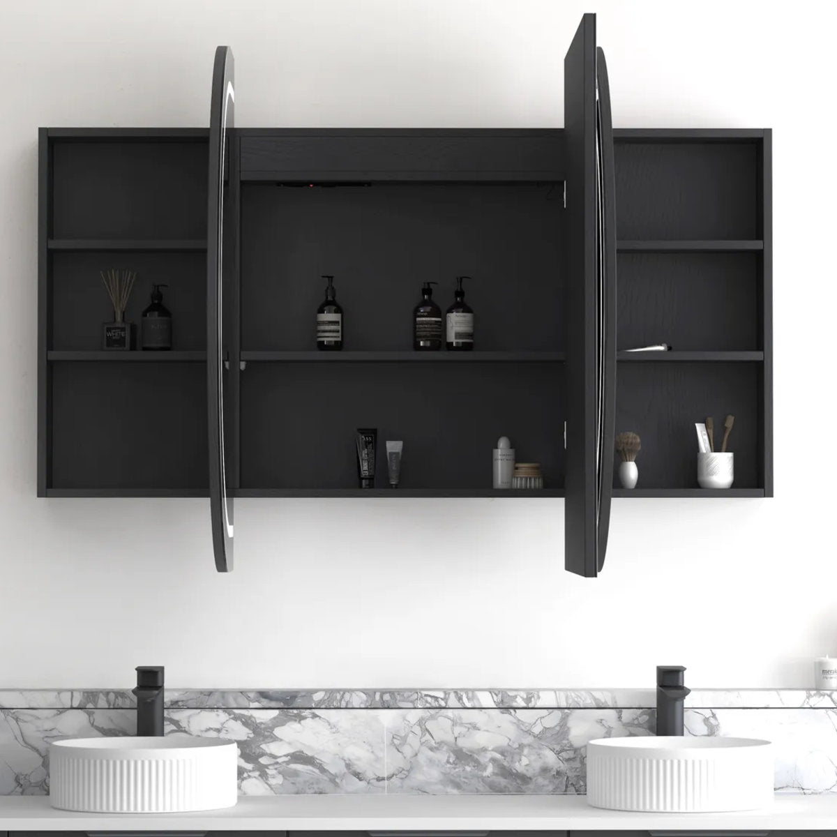 LED Bondi 1800(W)x900(H) Black Oak Shaving Cabinet - Premium Edition