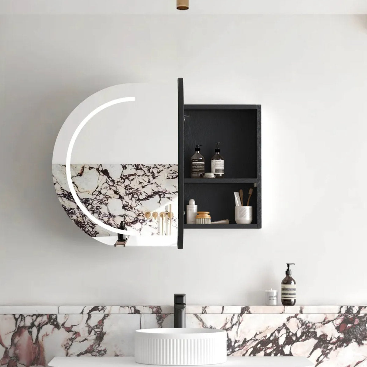 LED Bondi 900(W)x600(H) Black Oak Shaving Cabinet - Premium Edition