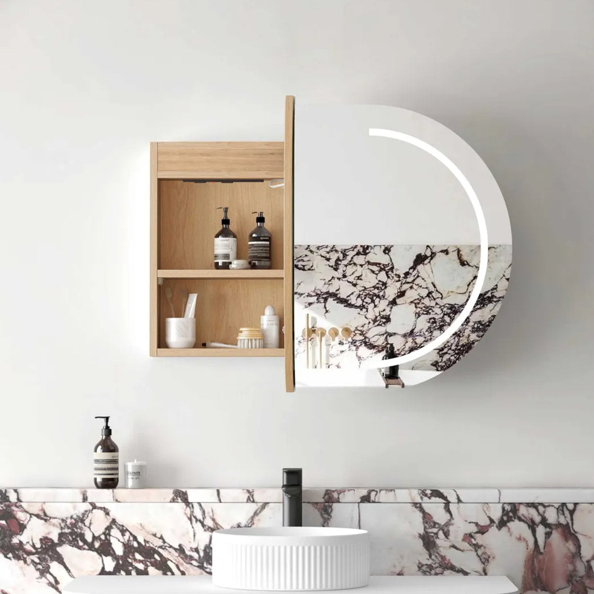 LED Bondi 900(W)x600(H) Natural Oak Shaving Cabinet - Premium Edition