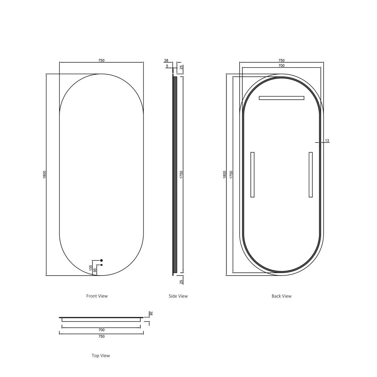 Otti LED Noosa 1800X750 Frameless Mirror