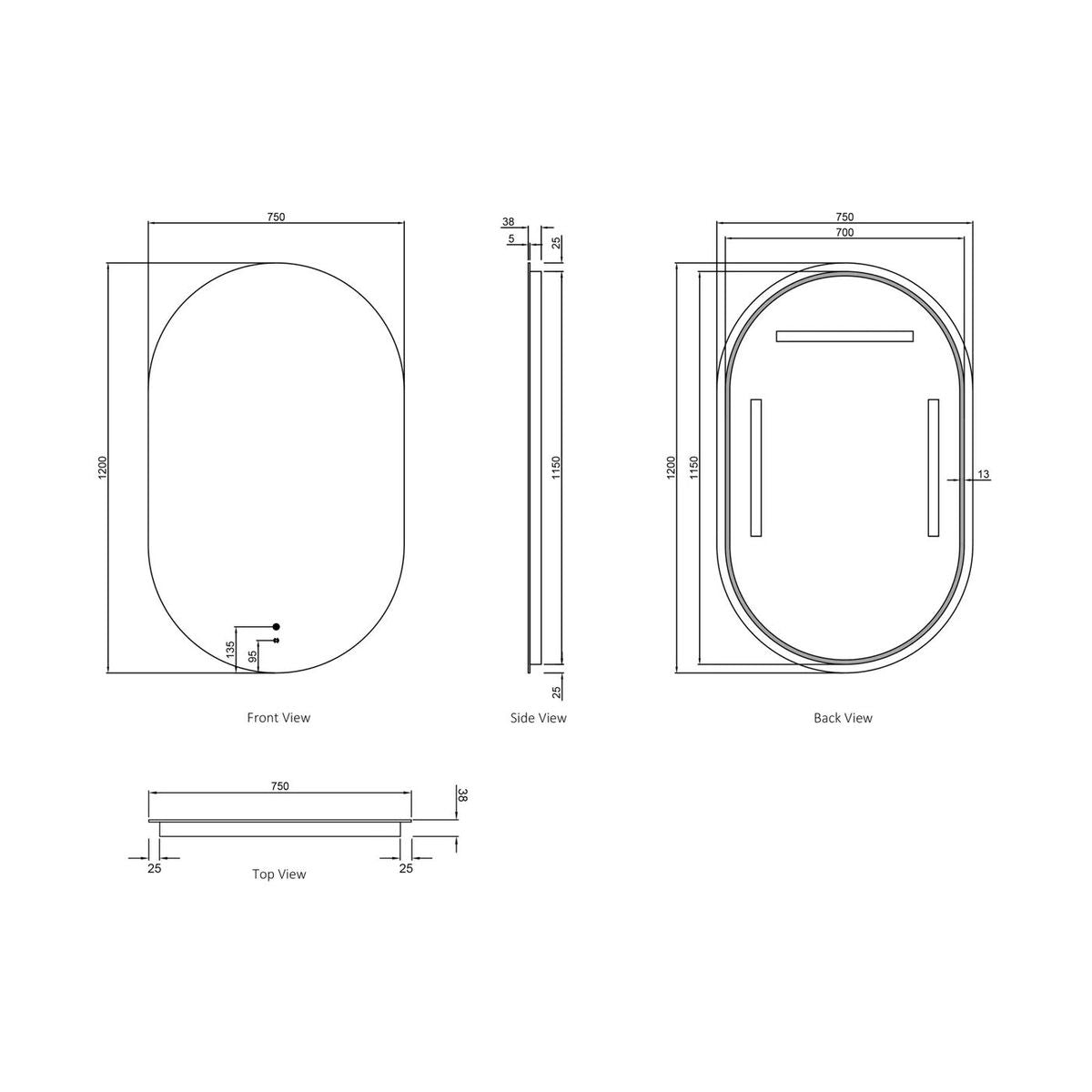 LED Noosa 1200X750 Black Metal Frame Mirror