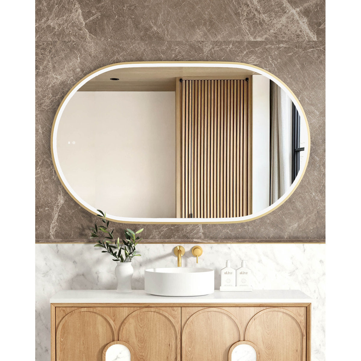 Otti LED Noosa 1200x750 Gold Metal Frame Mirror