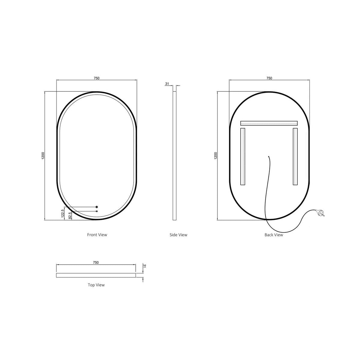 LED Noosa 1200X750 White Metal Frame Mirror