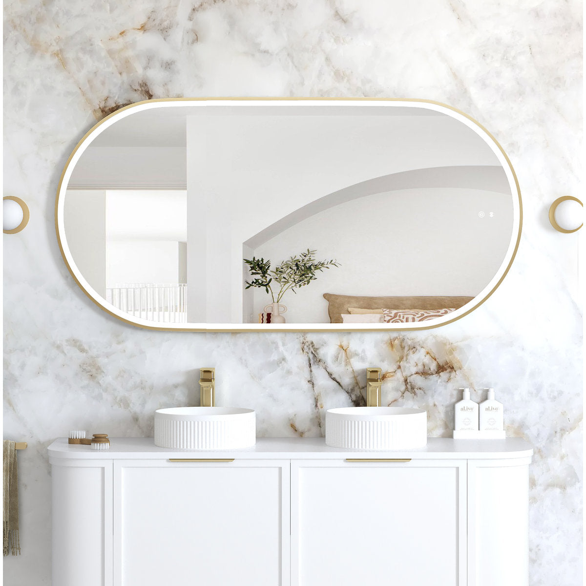 Otti LED Noosa 1500x750 Gold Metal Frame Mirror