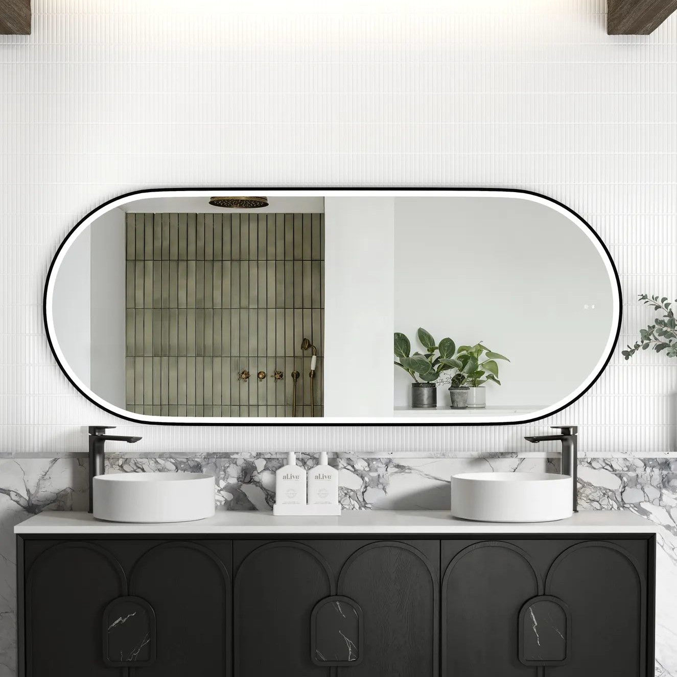 Otti LED Noosa 1800(W)x750(H) Black Metal Frame Mirror
