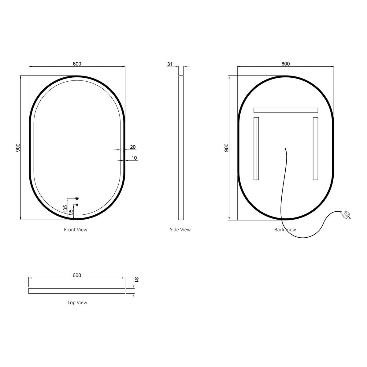 Otti LED Noosa 900x600 Gold Metal Frame Mirror