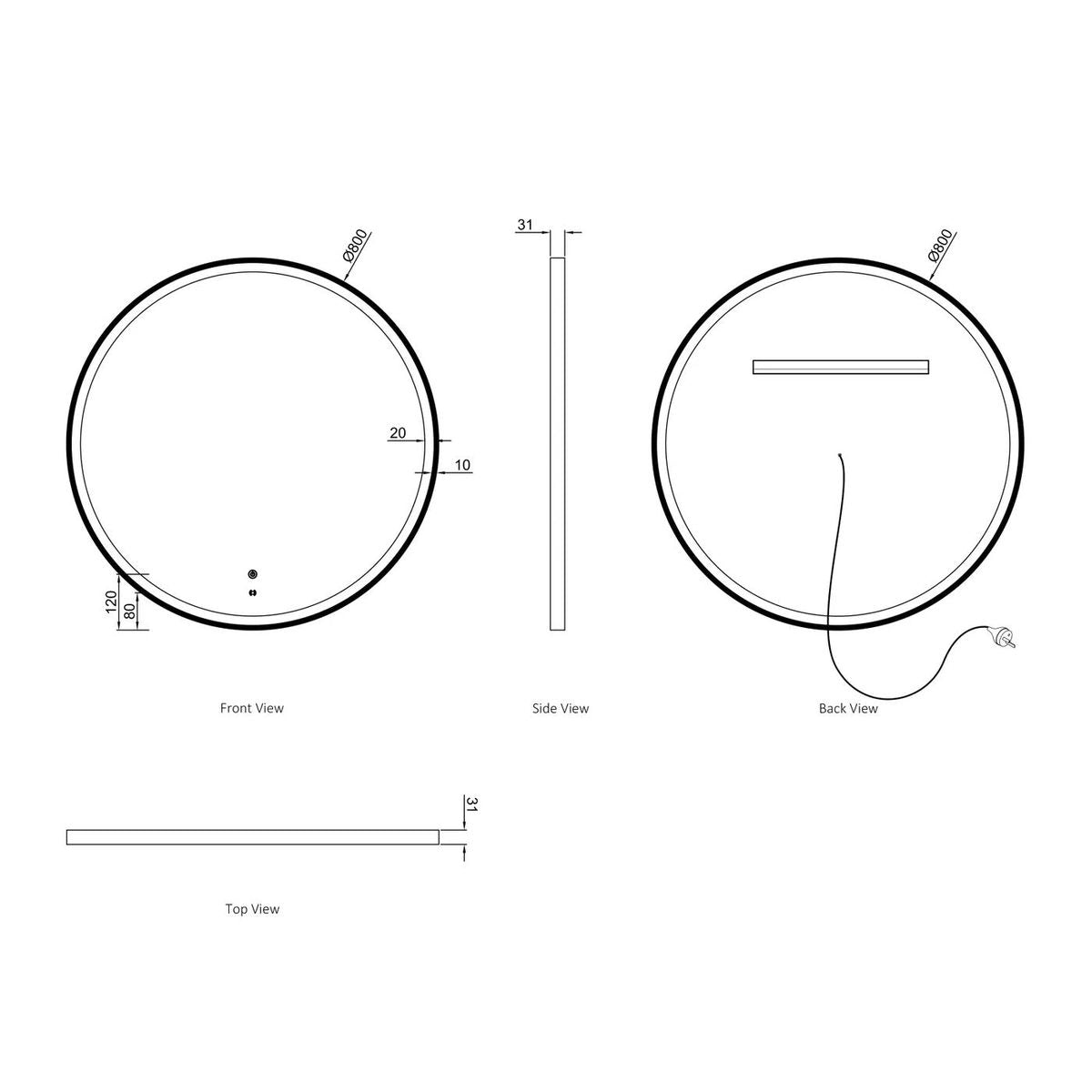 LED Bondi 800Mm White Metal Frame Mirror