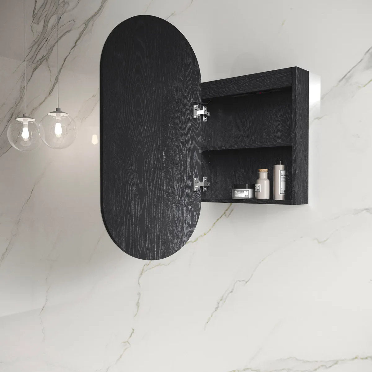 LED Noosa 900x450 Black Oak Shaving Cabinet - Premium Edition