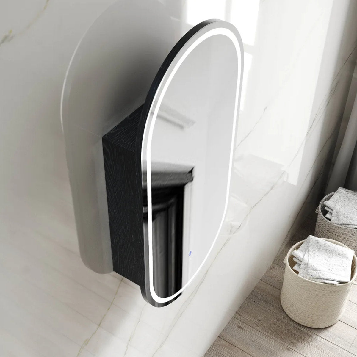 LED Noosa 900x450 Black Oak Shaving Cabinet - Premium Edition