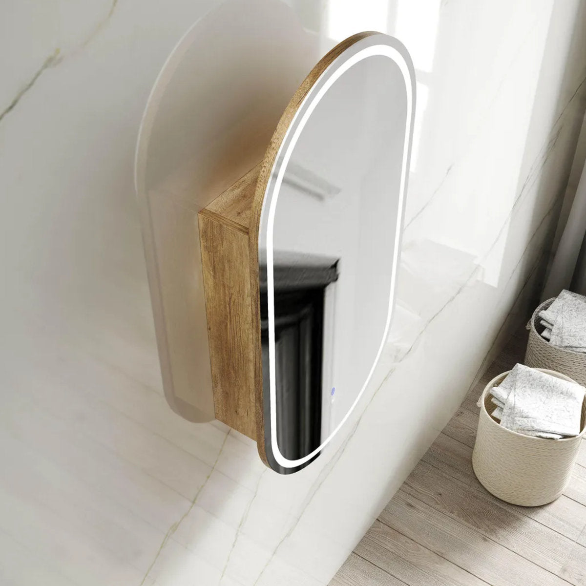 LED Noosa 900(H)x450(W) Natural Oak Shaving Cabinet - Premium Edition