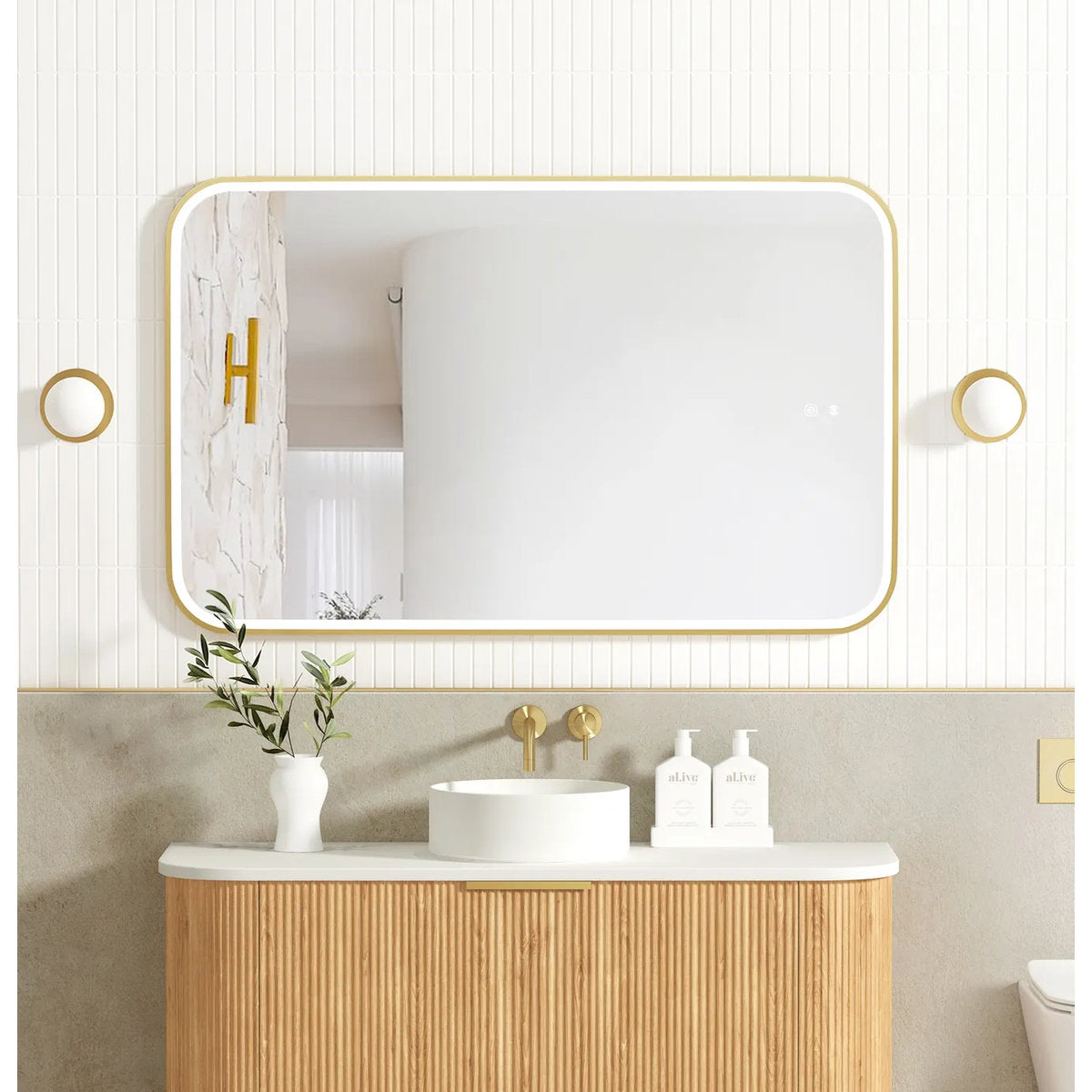 Otti LED Newport 1200x750 Brushed Gold Metal Frame Mirror