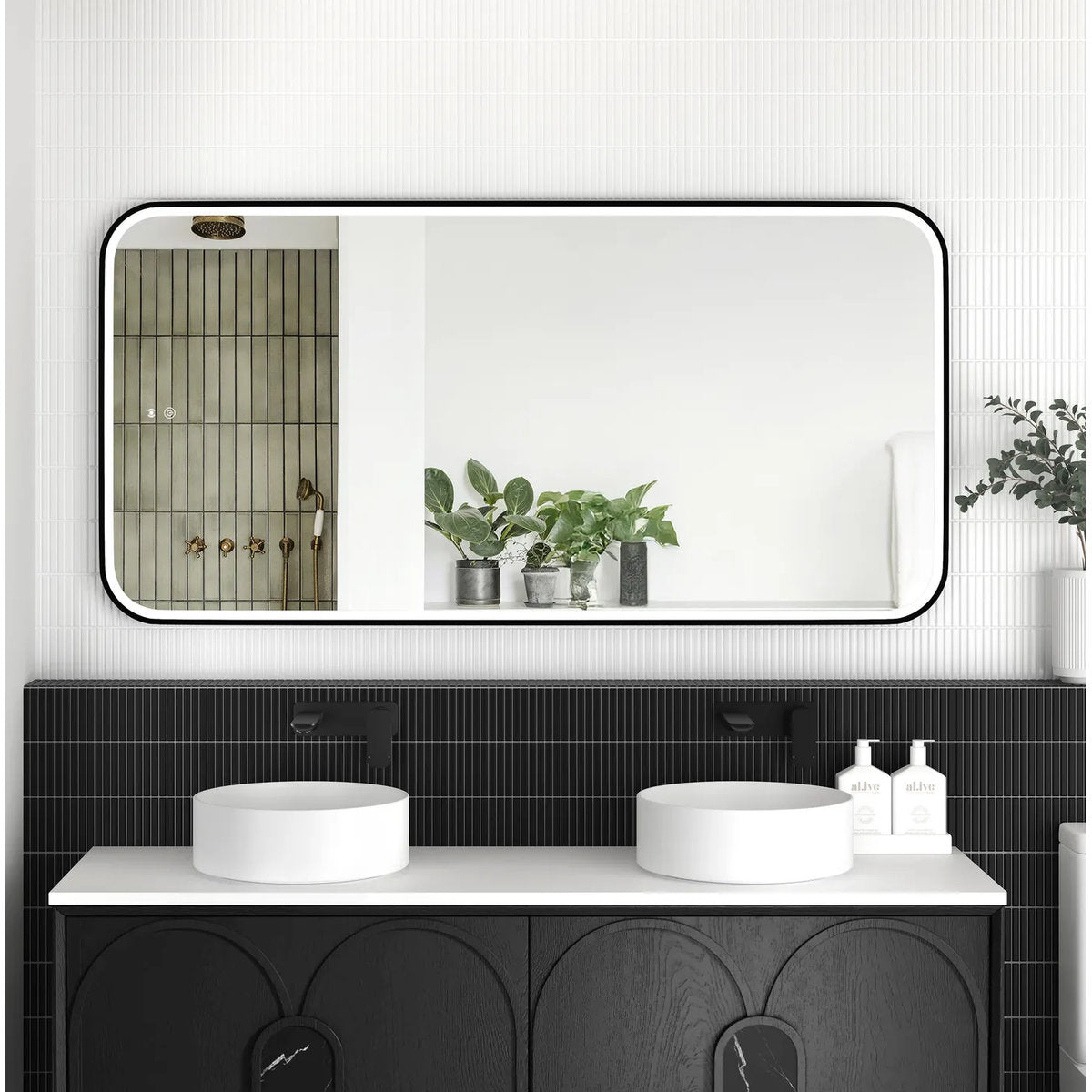 Otti LED Newport 1500(W)x750(H) Black Metal Frame Mirror