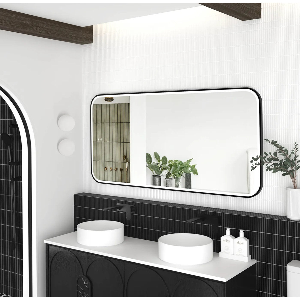 Otti LED Newport 1500(W)x750(H) Black Metal Frame Mirror