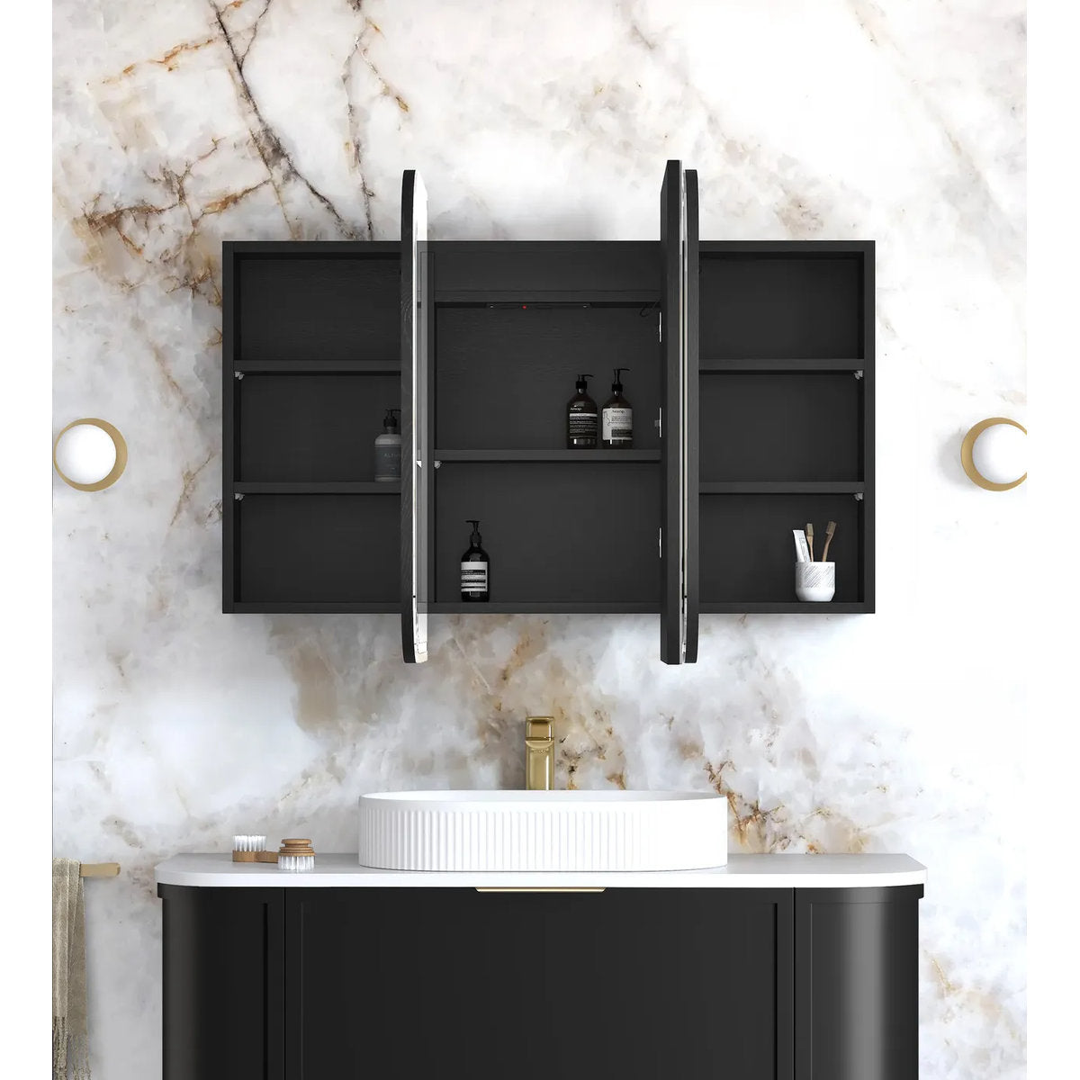 Otti LED Newport 1200(W)x750(H) Black Oak Shaving Cabinet - Premium Edition