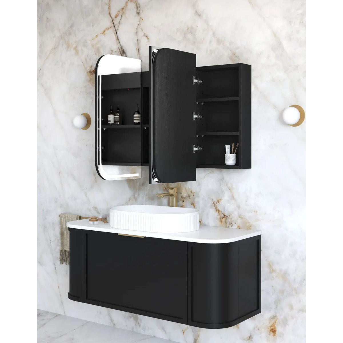 Otti LED Newport 1200(W)x750(H) Black Oak Shaving Cabinet - Premium Edition