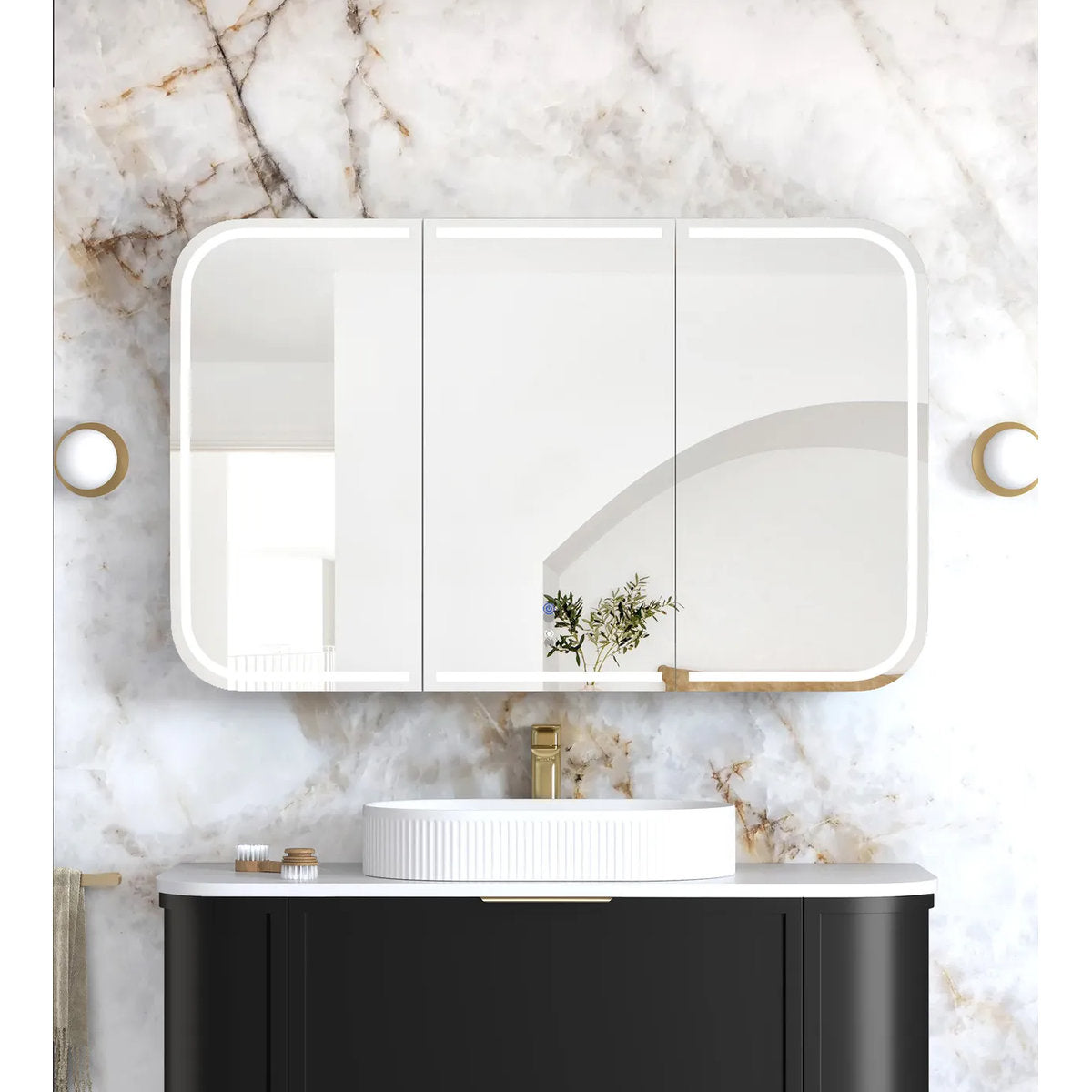 Otti LED Newport 1200(W)x750(H) Black Oak Shaving Cabinet - Premium Edition