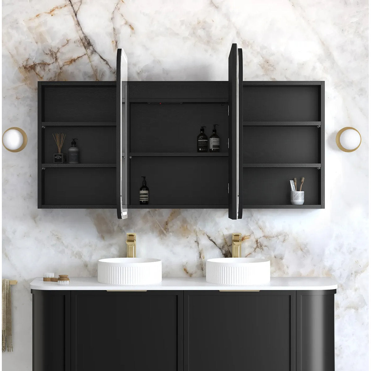 Otti LED Newport 1500(W)x750(H) Black Oak Shaving Cabinet - Premium Edition