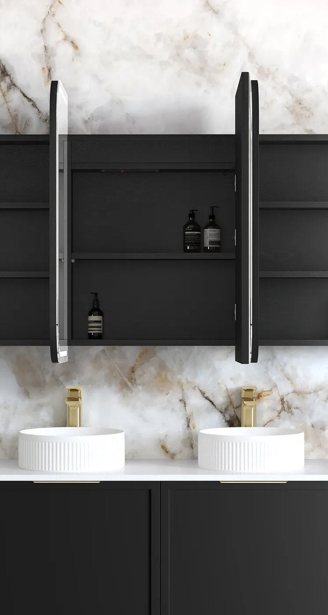 Otti LED Newport 1500(W)x750(H) Black Oak Shaving Cabinet - Premium Edition