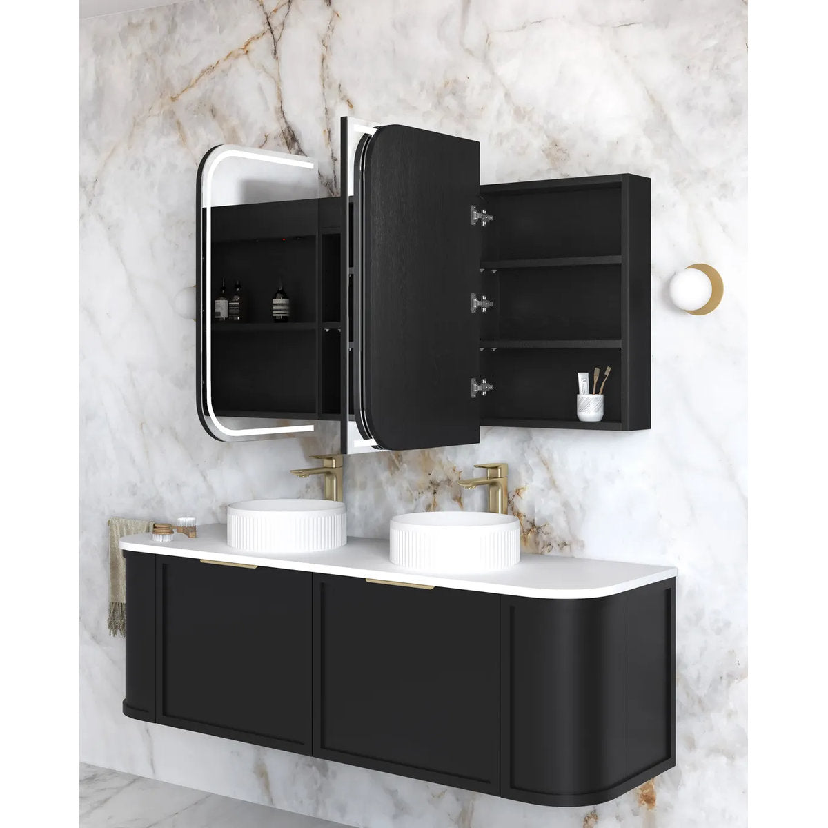 Otti LED Newport 1500(W)x750(H) Black Oak Shaving Cabinet - Premium Edition