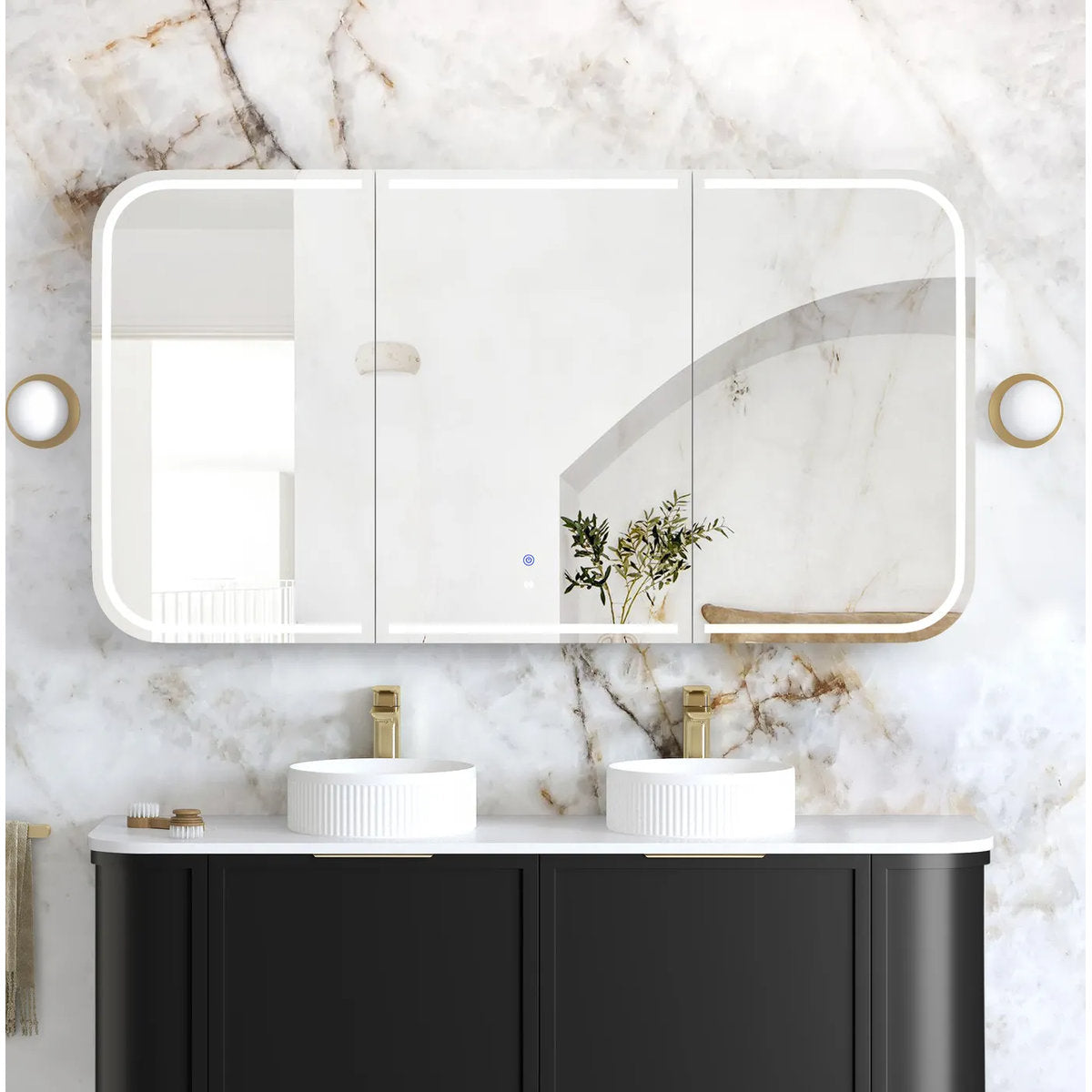 Otti LED Newport 1500(W)x750(H) Black Oak Shaving Cabinet - Premium Edition