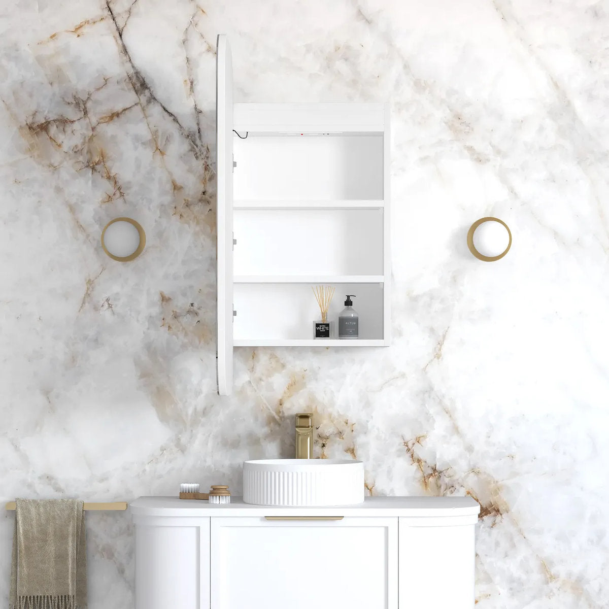 Otti LED Newport 900x450 White Shaving Cabinet - Premium Edition