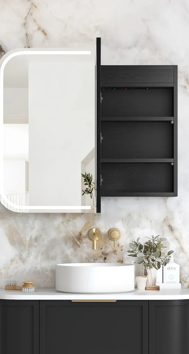 Otti LED Newport 900(W)x750(H) Black Oak Shaving Cabinet - Premium Edition