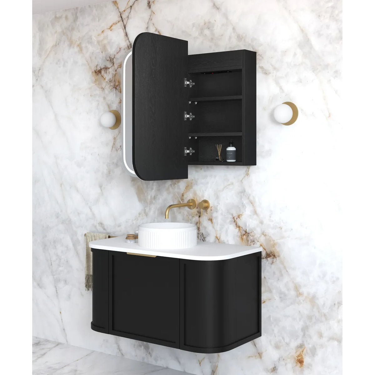 Otti LED Newport 900(W)x750(H) Black Oak Shaving Cabinet - Premium Edition
