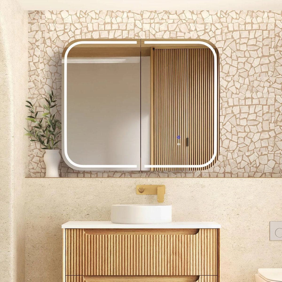 Otti LED Newport 900(W)x750(H) Natural Oak Shaving Cabinet - Premium Edition