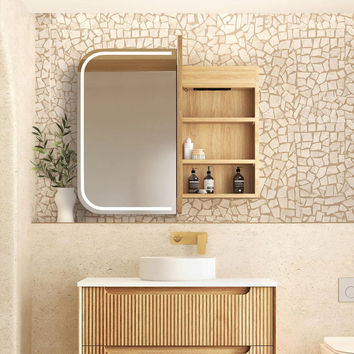 Otti LED Newport 900(W)x750(H) Natural Oak Shaving Cabinet - Premium Edition