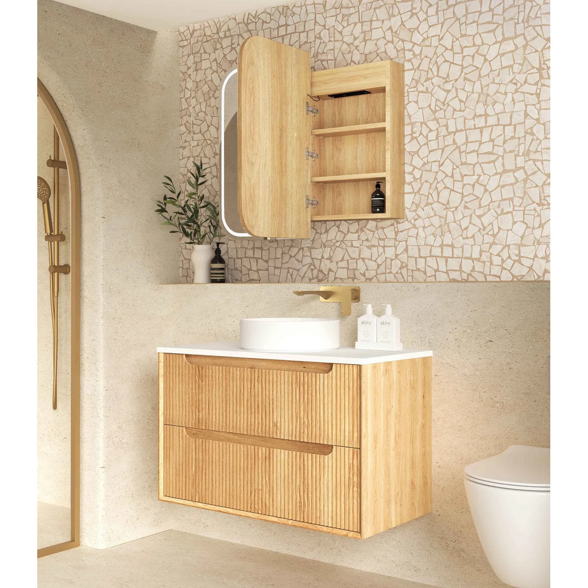 Otti LED Newport 900(W)x750(H) Natural Oak Shaving Cabinet - Premium Edition