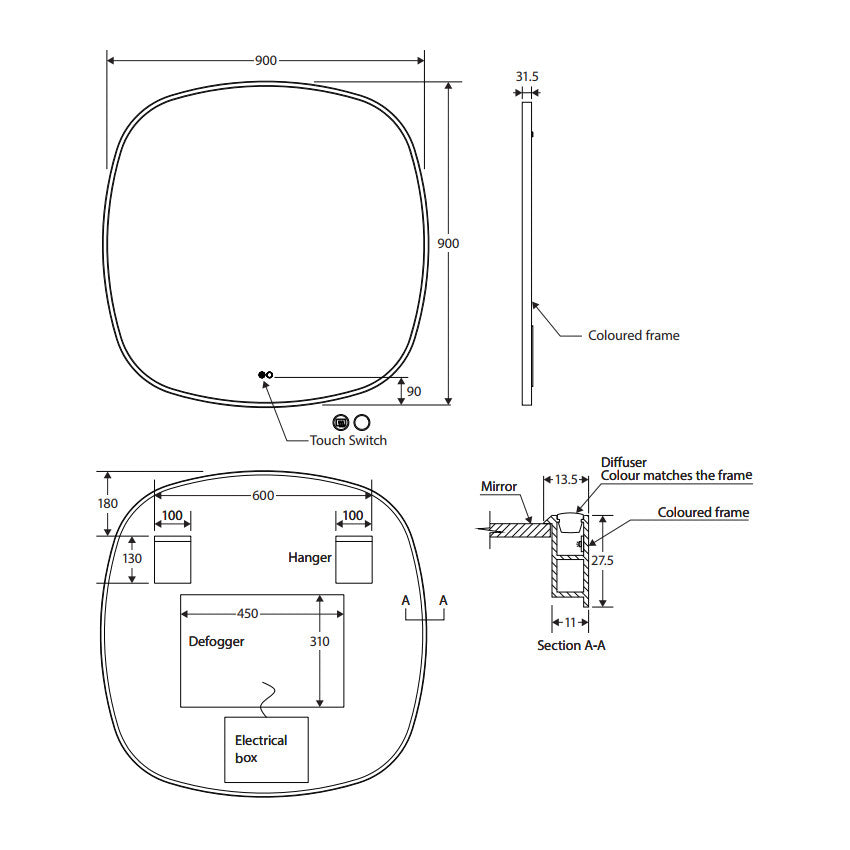 Kiara LED Framed Squircle Mirror, 900mm, Matte White