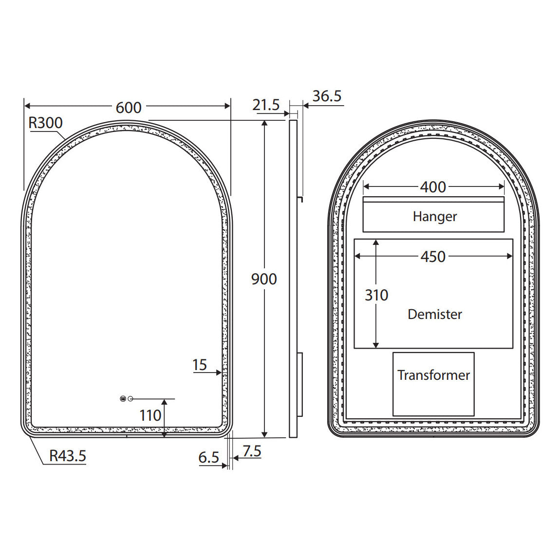Fienza Valentina LED Brushed Copper Framed Mirror, 600 x 900mm