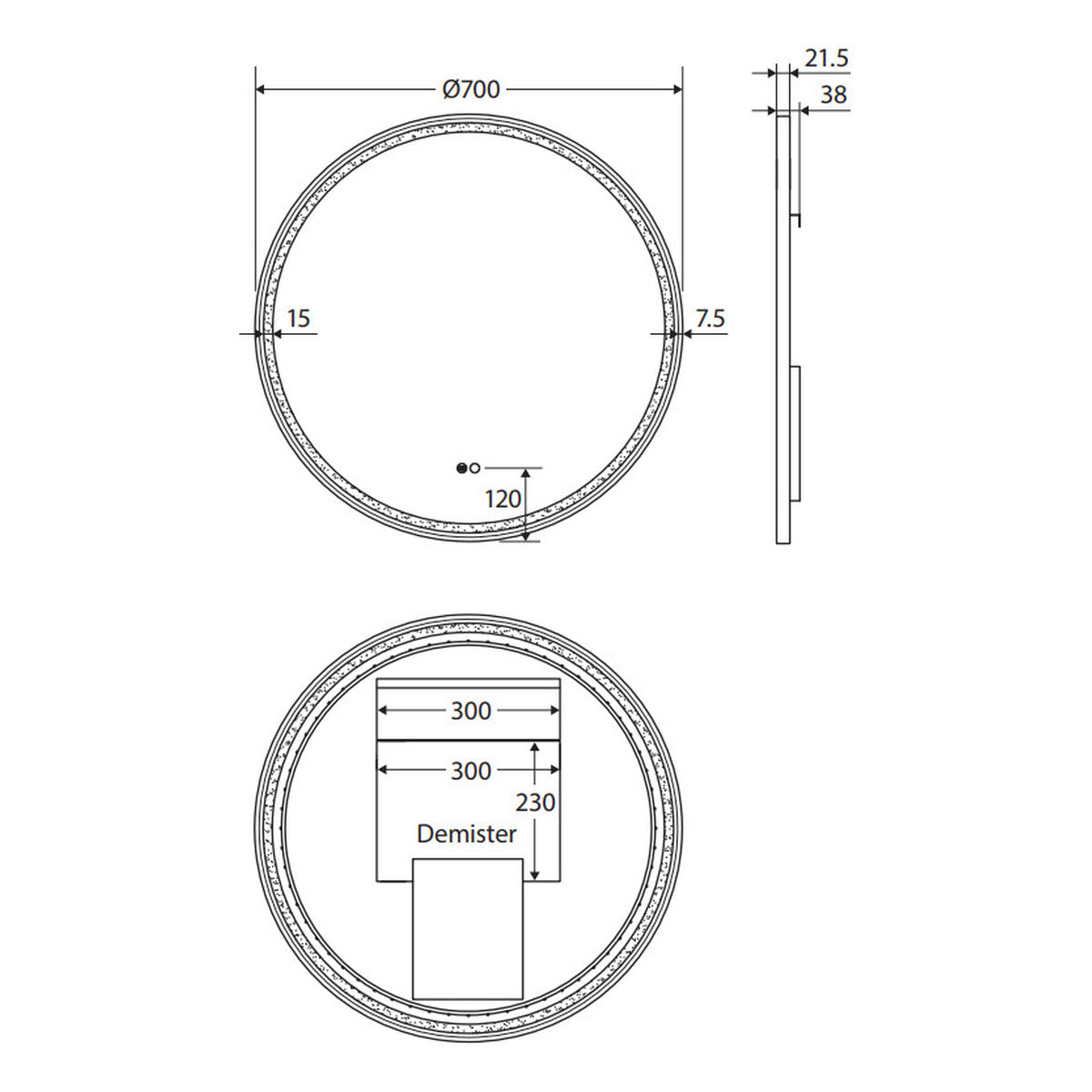 Fienza Reba Led Brushed Copper Framed Mirror, 700mm
