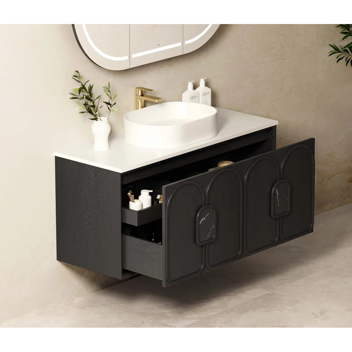 Otti Laguna 1200mm Black American Oak Wall Hung Cabinet