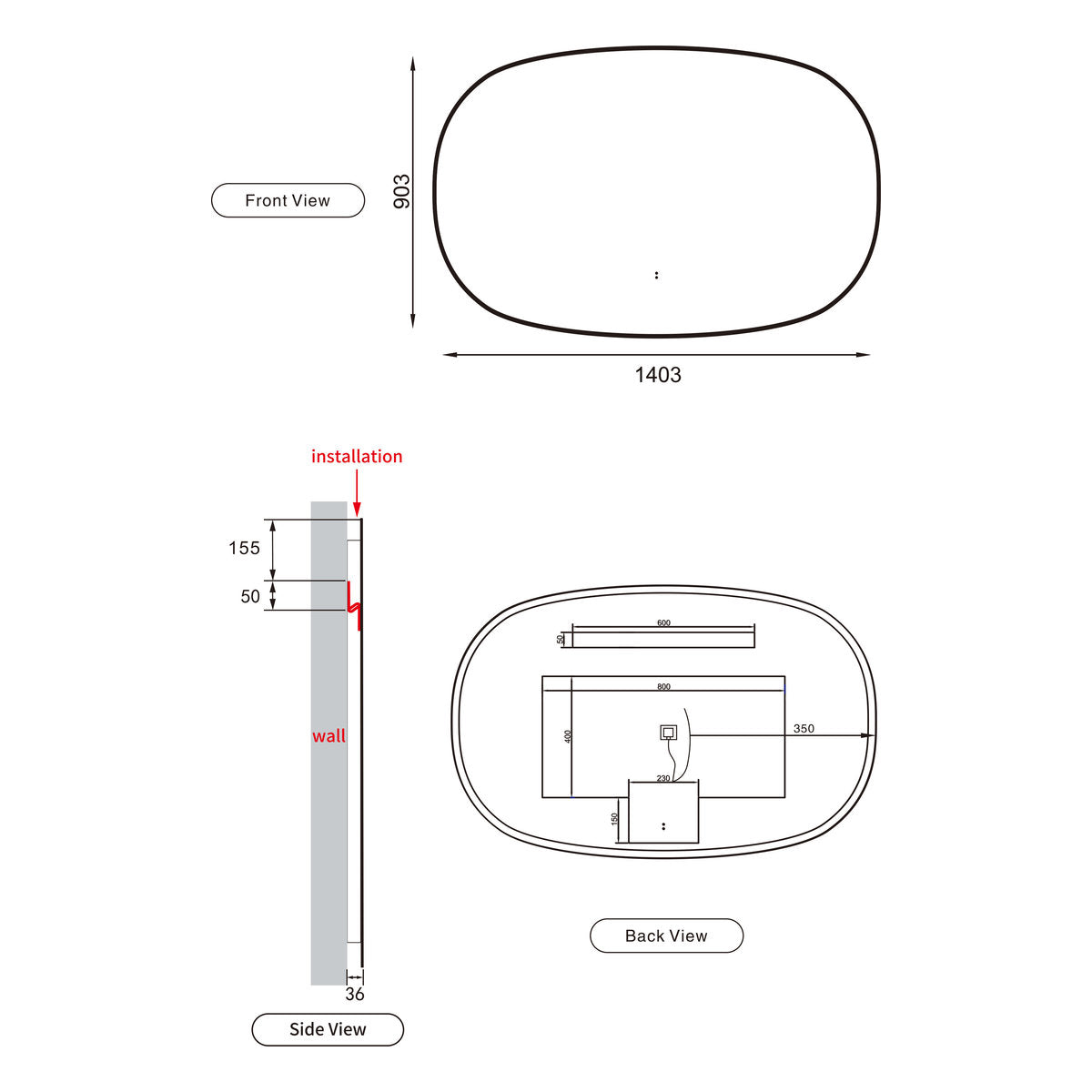 Aulic Valmont Horizontal 1400x900x30mm LED Mirror- Matte White