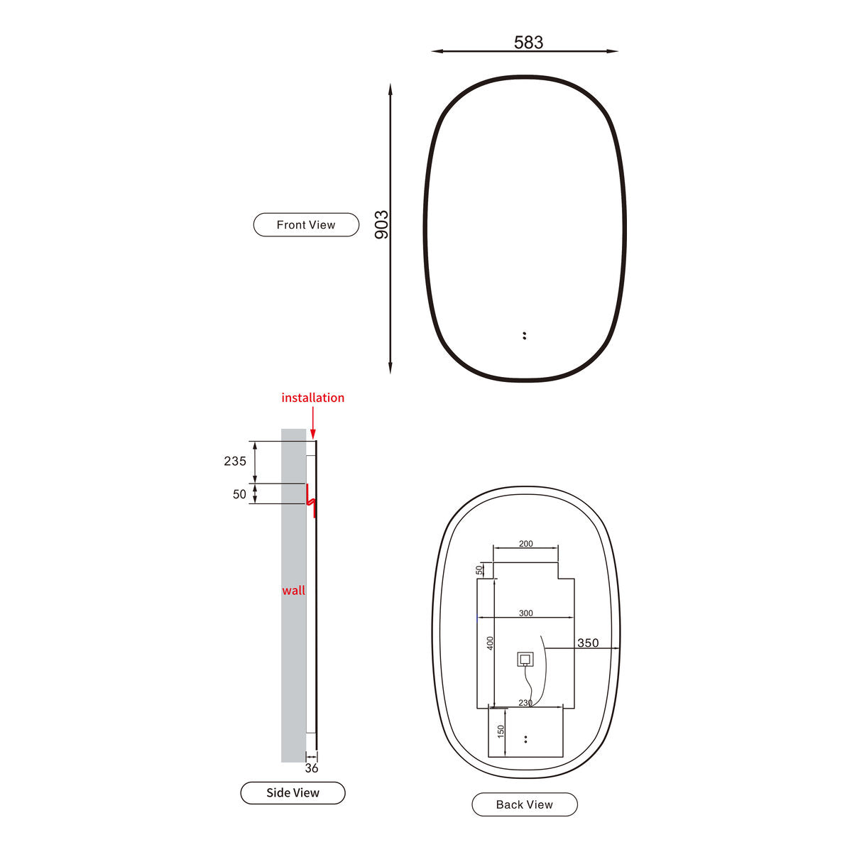 Aulic Valmont Vertical 580*900*30mm LED Mirror- Gun Metal