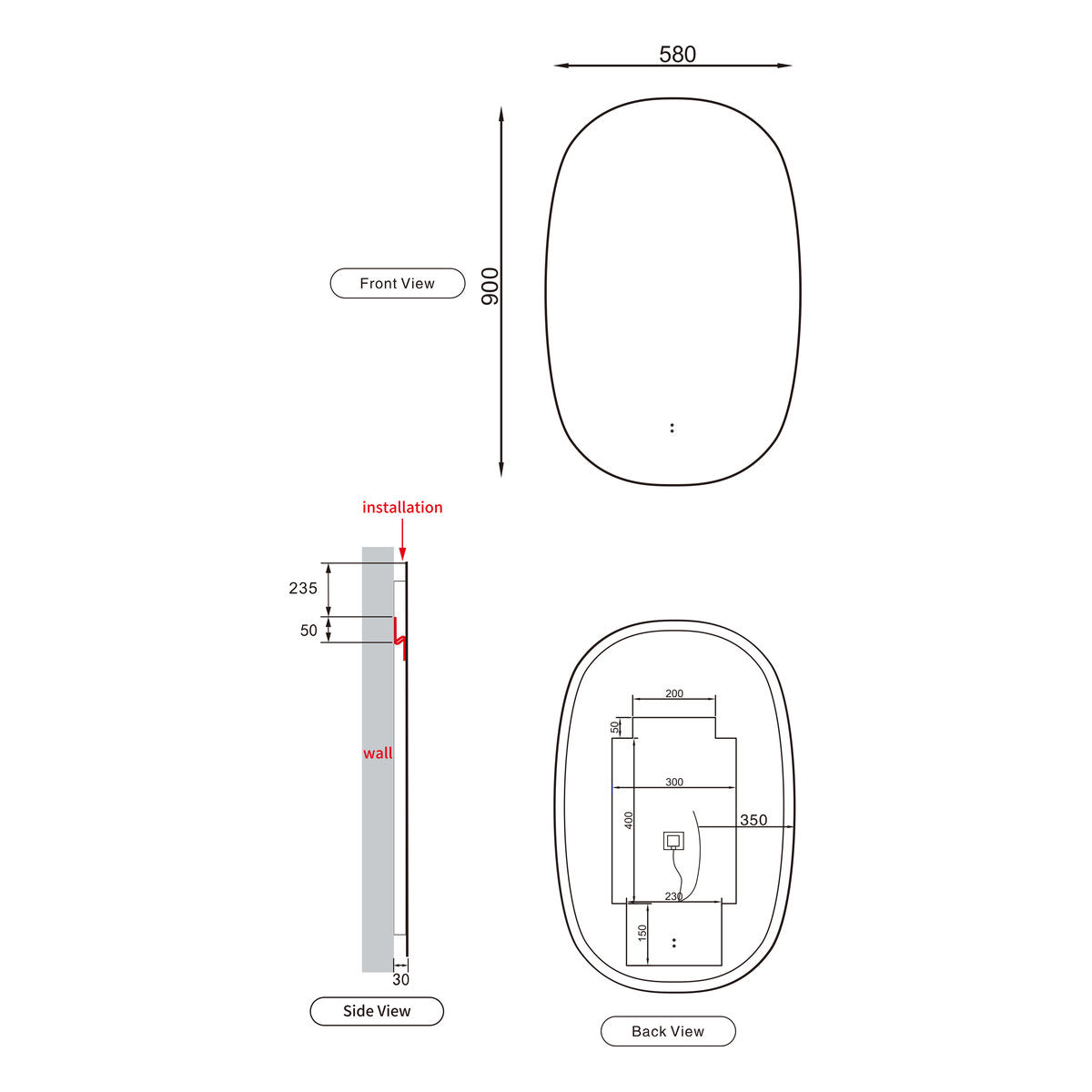Aulic Valmont Vertical 580*900*30mm LED Mirror- Frameless