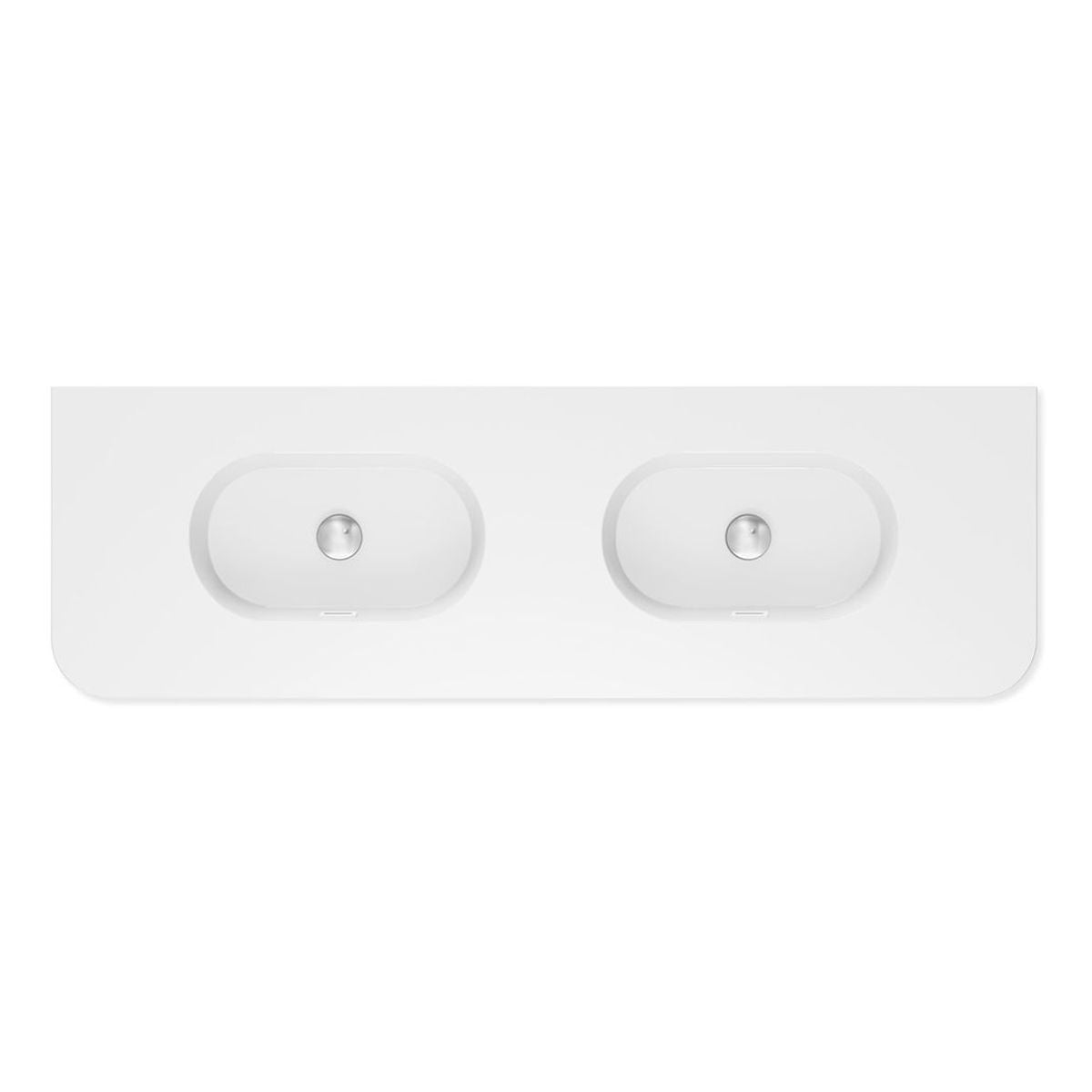 Fienza Lola Gloss Full Depth Curved Ceramic Basin Top Double Bowl 1500mm, No Taphole