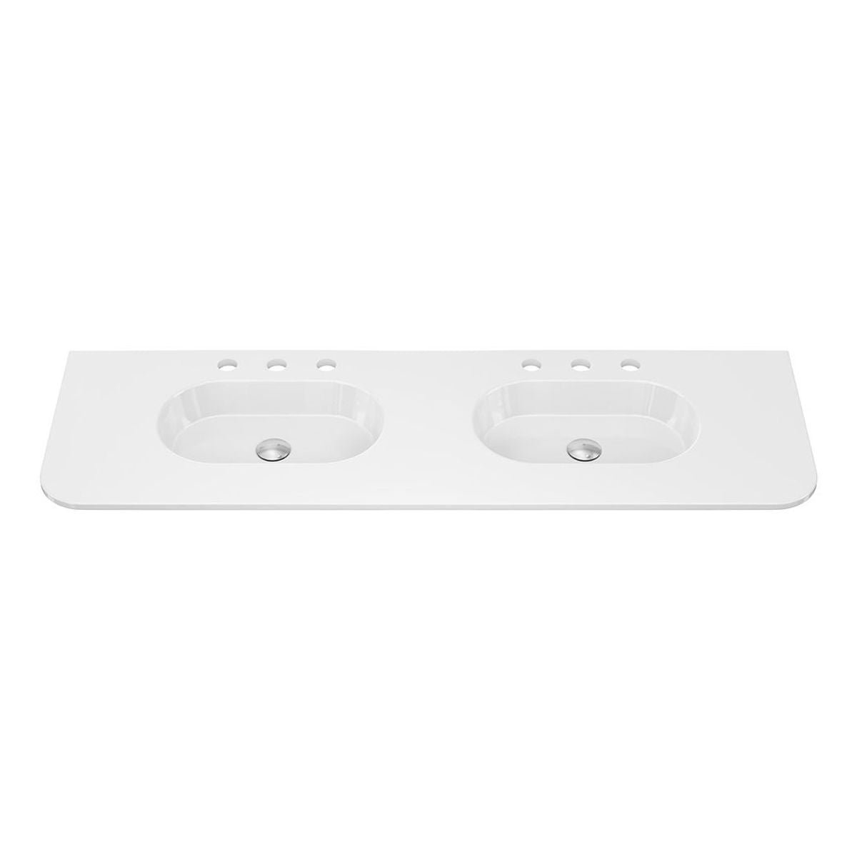 Fienza Lola Gloss Full Depth Curved Ceramic Basin Top Double Bowl 1500mm, 3 Tapholes