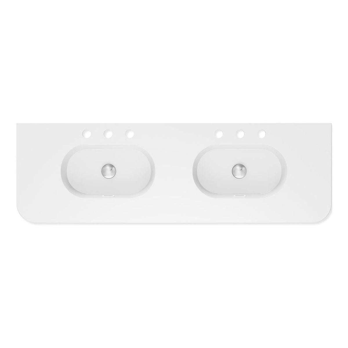 Fienza Lola Gloss Full Depth Curved Ceramic Basin Top Double Bowl 1500mm, 3 Tapholes